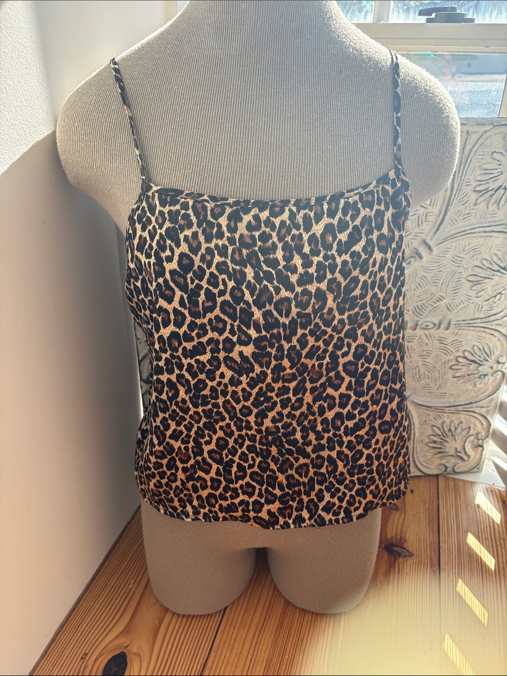 Leopard Print Satin Feel Cami Tank Top - Brown/Black